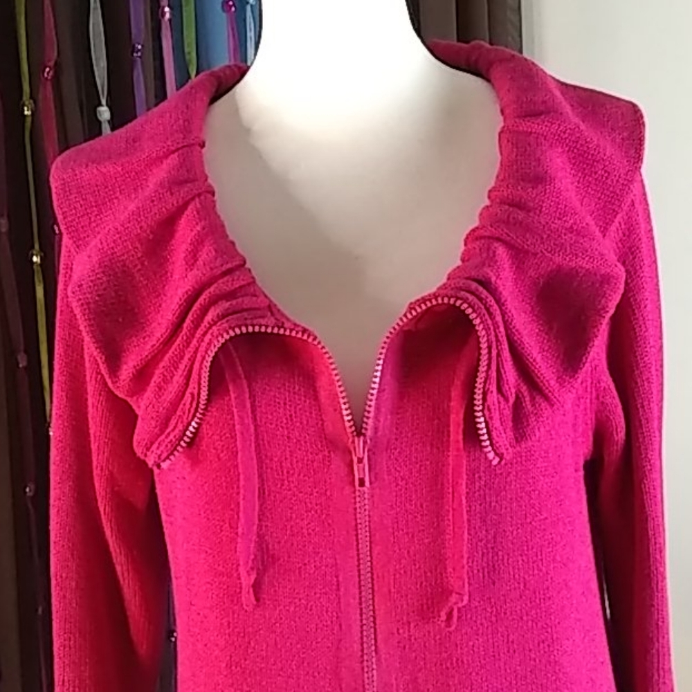 Sweater, Shawl Collar, Pink, Zipper Front, Size L